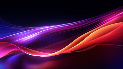 Neon rays and glowing lines bending on dark background
