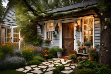 A charming farmhouse back door with access to a rustic backyard. 