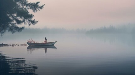 a person in a boat on a lake