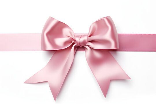 A minimalist yet elegant image featuring a simple pink bow, perfectly tied, set against a pristine white background