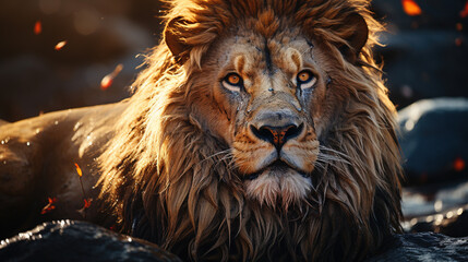Naklejka premium Lion Head Close Up Blurry Background