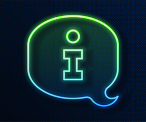 Obraz premium Glowing neon line Information icon isolated on blue background. Vector