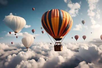 Fototapeta premium side view ,a air balloon heading towards the clouds in the sky. 