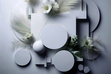Flower and paper Modern Photorealistic White Geometry Graphic Design wallpaper