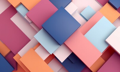 Multicolored tech background, with a geometric 3D structure. Clean, pastel colored design with simple, modern forms. 3D render, Generative AI