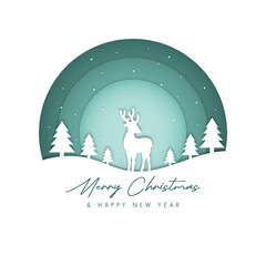vector papercut style merry christmas and happy new year background design vector