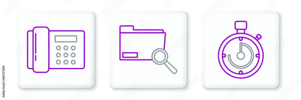 Poster set line briefcase, telephone and search concept with folder icon. vector