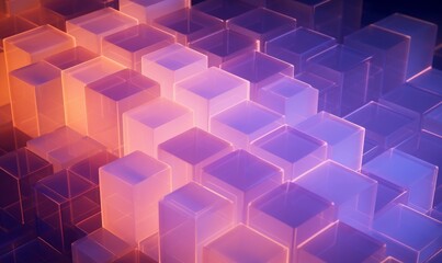 Violet and Orange, Translucent Blocks Neatly Arranged to create a Modern Tech Background. 3D Render, Generative AI