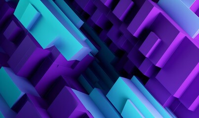 Purple and Turquoise Tech Background with a Geometric 3D Structure. Clean, Stepped design with Extruded Futuristic Forms. 3D Render, Generative AI