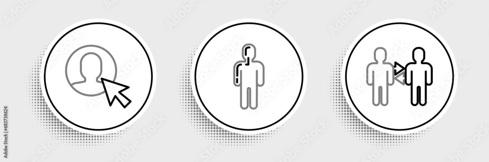Poster set line project team base, user of man in business suit and icon. vector