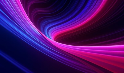 Purple, Blue and Pink Colored Curves form Colorful Neon Lines Tunnel. 3D Render, Generative AI