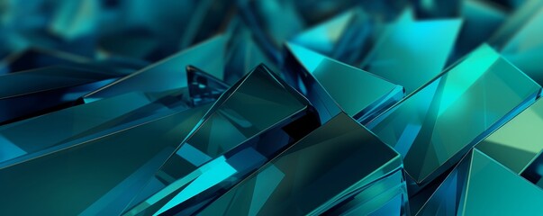 Colorful Teal and Blue Glass Pieces form a Futuristic Luxury Background. Shiny 3D Render, Generative AI