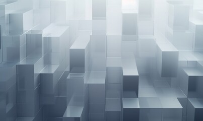 Modern Tech Background with Perfectly Arranged Translucent Blocks. Grey, 3D Render, Generative AI