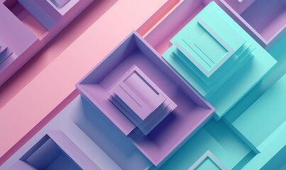Pastel Colored Tech Background with a Geometric 3D Structure. Clean, Stepped design with Extruded Futuristic Forms. 3D Render, Generative AI
