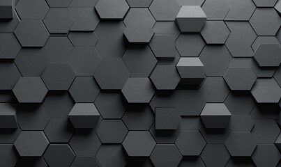 Obraz na płótnie Canvas Hexagonal Tiles arranged to create a Futuristic wall. Semigloss, 3D Background formed from Concrete blocks. 3D Render, Generative AI