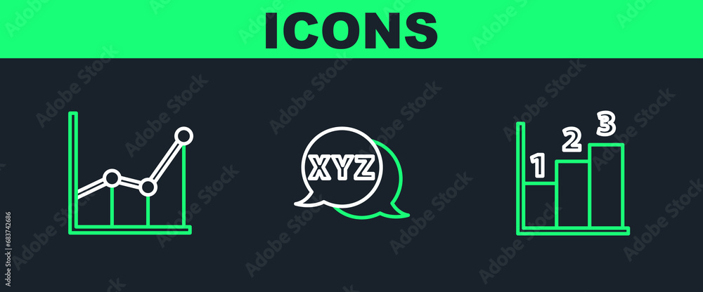 Poster set line graph, schedule, chart, diagram, and xyz coordinate system icon. vector