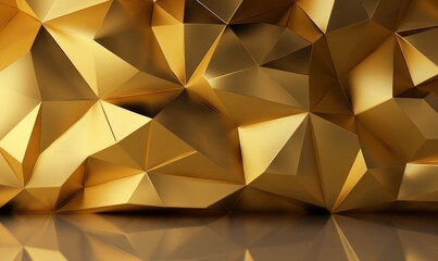 Polygon 3D Wall Wallpaper with Gold Contemporary Surface. Glossy 3D Render, Generative AI