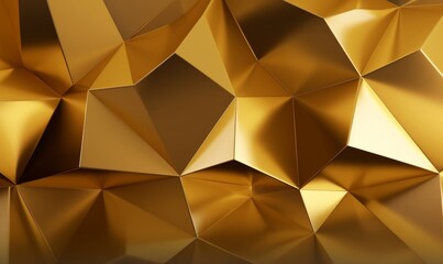 Polygon 3D Wall Wallpaper with Gold Contemporary Surface. Glossy 3D Render, Generative AI