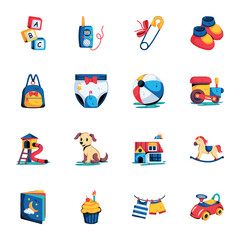 Fototapeta premium Modern Set of Baby Equipment Flat Icons
