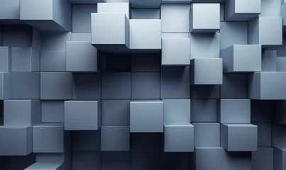 Fotobehang Innovative Tech Wallpaper with Precisely Aligned Multisized Cubes. Grey, 3D Render, Generative AI © Colorful Graphics
