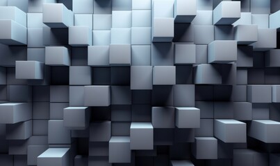Innovative Tech Wallpaper with Precisely Aligned Multisized Cubes. Grey, 3D Render, Generative AI
