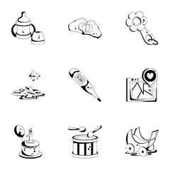 Bundle of Kids Accessories Glyph Icons 

