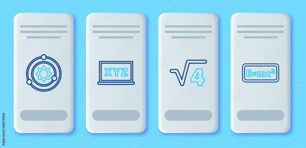 Aufkleber set line xyz coordinate system, square root of 4 glyph, solar and equation solution icon. vector