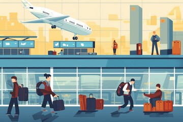 Illustration Inside The Airport, Activities and Elements, Generative AI