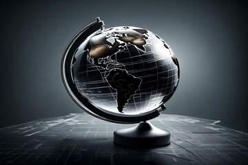 side view, the world globe showing communication silver and dark. 