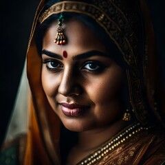 headshot photo of a beautiful twenty-year-old slightly overweight Indian woman, looking into the camera.