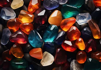 Wandcirkels tuinposter colourful gemstones together in a pile © Layerform