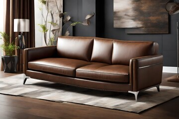 Showcase the allure of a faux leather sofa with a focus on its sleek and modern appeal. 
