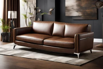 Deurstickers Showcase the allure of a faux leather sofa with a focus on its sleek and modern appeal.  © Imtisal