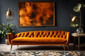 Craft an image of a Turmeric Color Sofa, accentuating its bold and spicy character in a chic interior. 