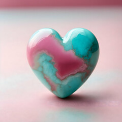 Turquoise healing Stone in heart shaped on blurred background. Healing love stones.