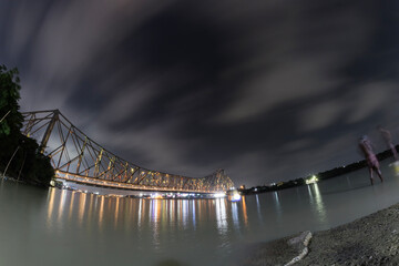 Howrah bridge.The historic cantilever bridge on the river Hooghly during the night in Kolkata, India