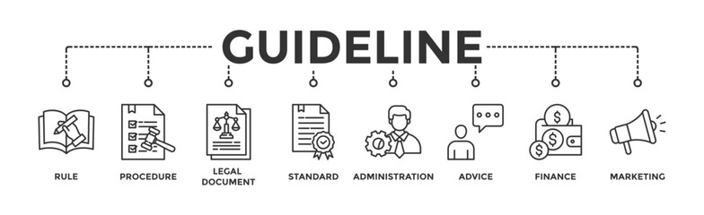 Fototapeta premium Guideline banner web icon vector illustration concept with icon of rule, procedure, legal document, standard, administration, advice, finance, marketing