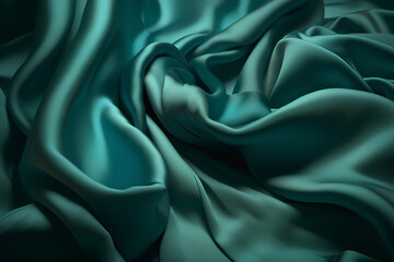 Obraz premium Draped turquoise silk fabric with texture. Photorealistic illustration. 