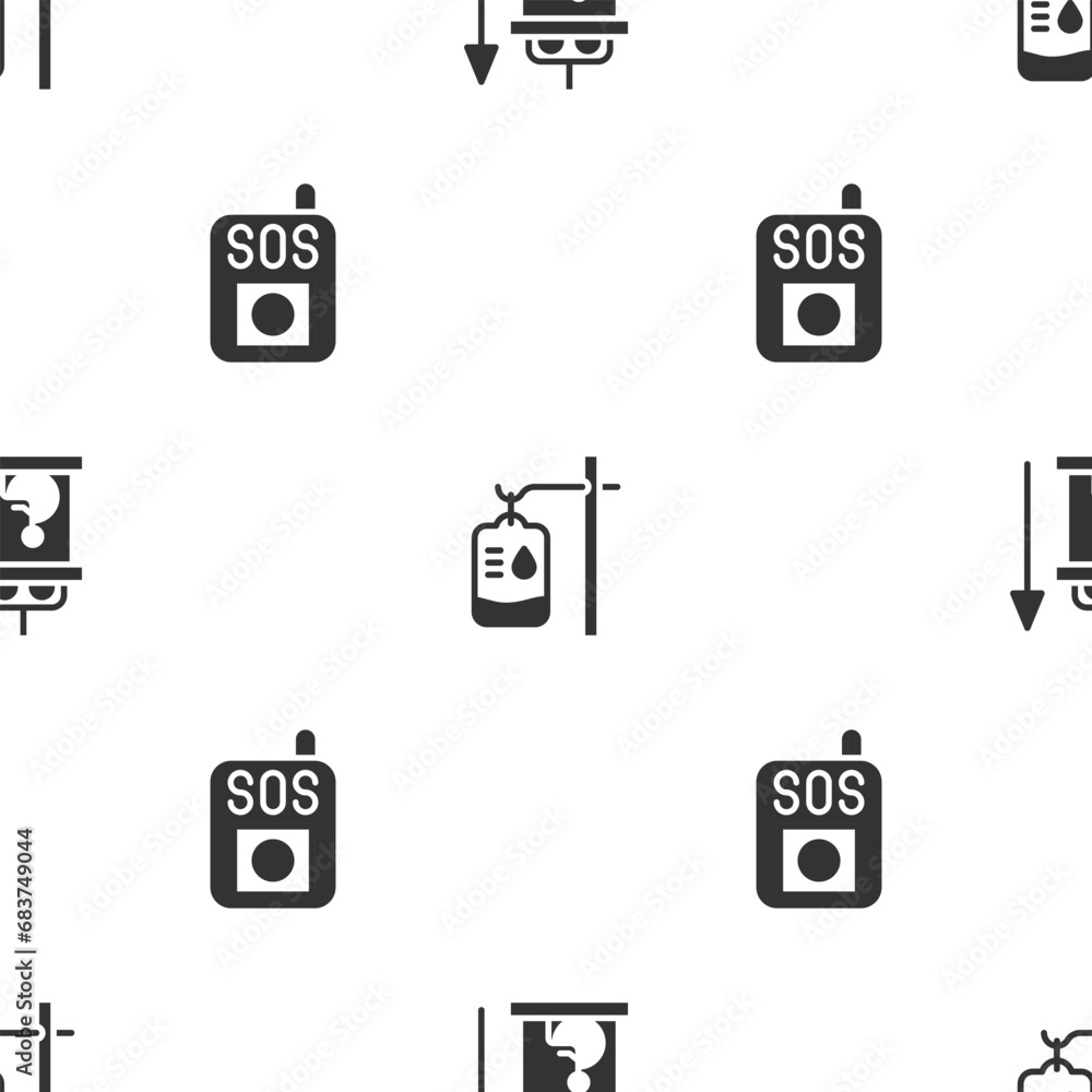 Poster set elevator for disabled, iv bag and press the sos button on seamless pattern. vector