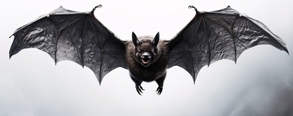 a black bat flying over white backgrounds  photo surrealist gothic grotesque figures realistic animal portraits