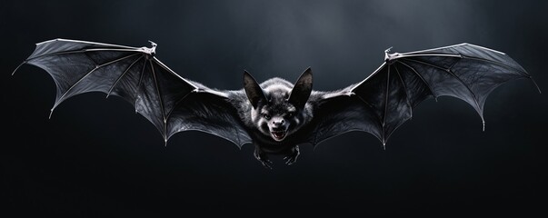 a black bat flying over black  backgrounds photo surrealist gothic grotesque figures realistic animal portraits - obrazy, fototapety, plakaty