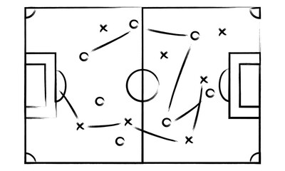 Strategy game plan. Scheme for training of football team. Sport concept. Vector illustration