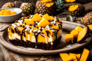 Mango Pineapple Coconut Brownie Cheesecake, a tropical paradise with the sweetness of mango,...