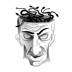 Men head, viper come out of head, mental health, evil
