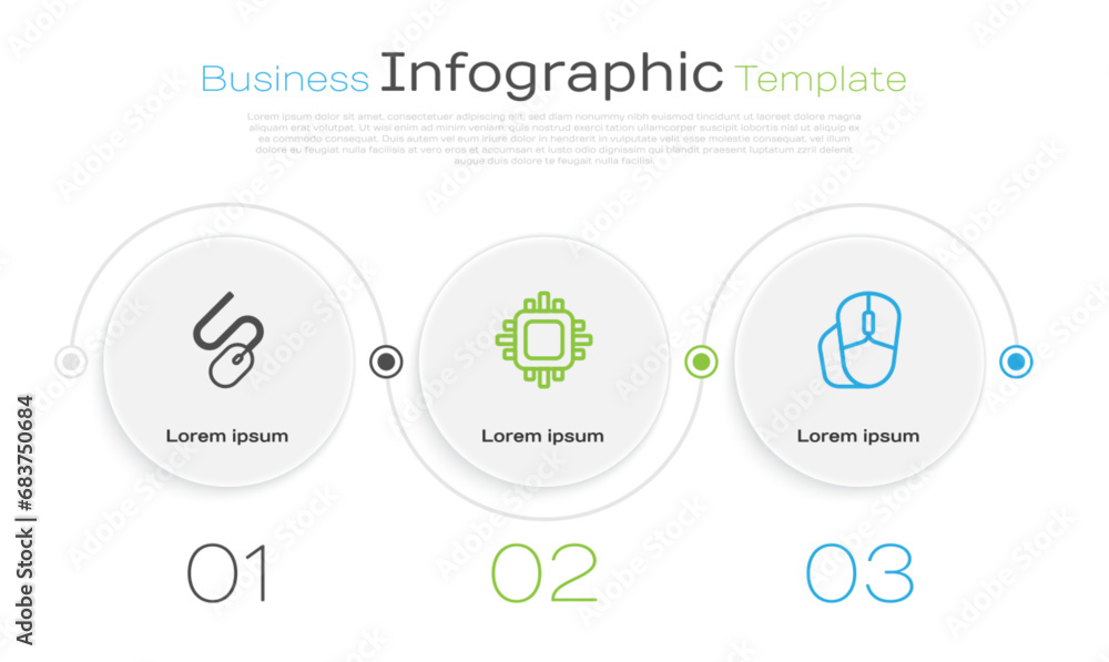 Poster set line computer mouse, processor with cpu and . business infographic template. vector