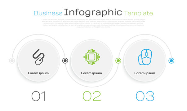 Set line Computer mouse, Processor with CPU and . Business infographic template. Vector