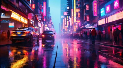 Obraz premium cars on a wet street