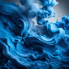 Obraz premium Blue color paint isolated against white smoky background 