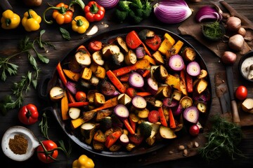 Colorful roasted vegetables on a platter. 