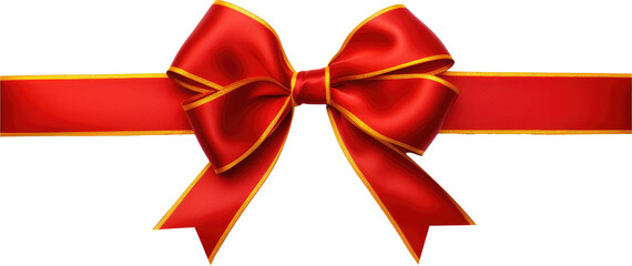 Red and Gold Bow Ribbon Decoration Gift Realistic Assets Issolated 